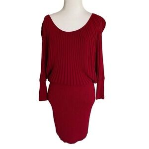 Cache Red Knit Ribbed Dress